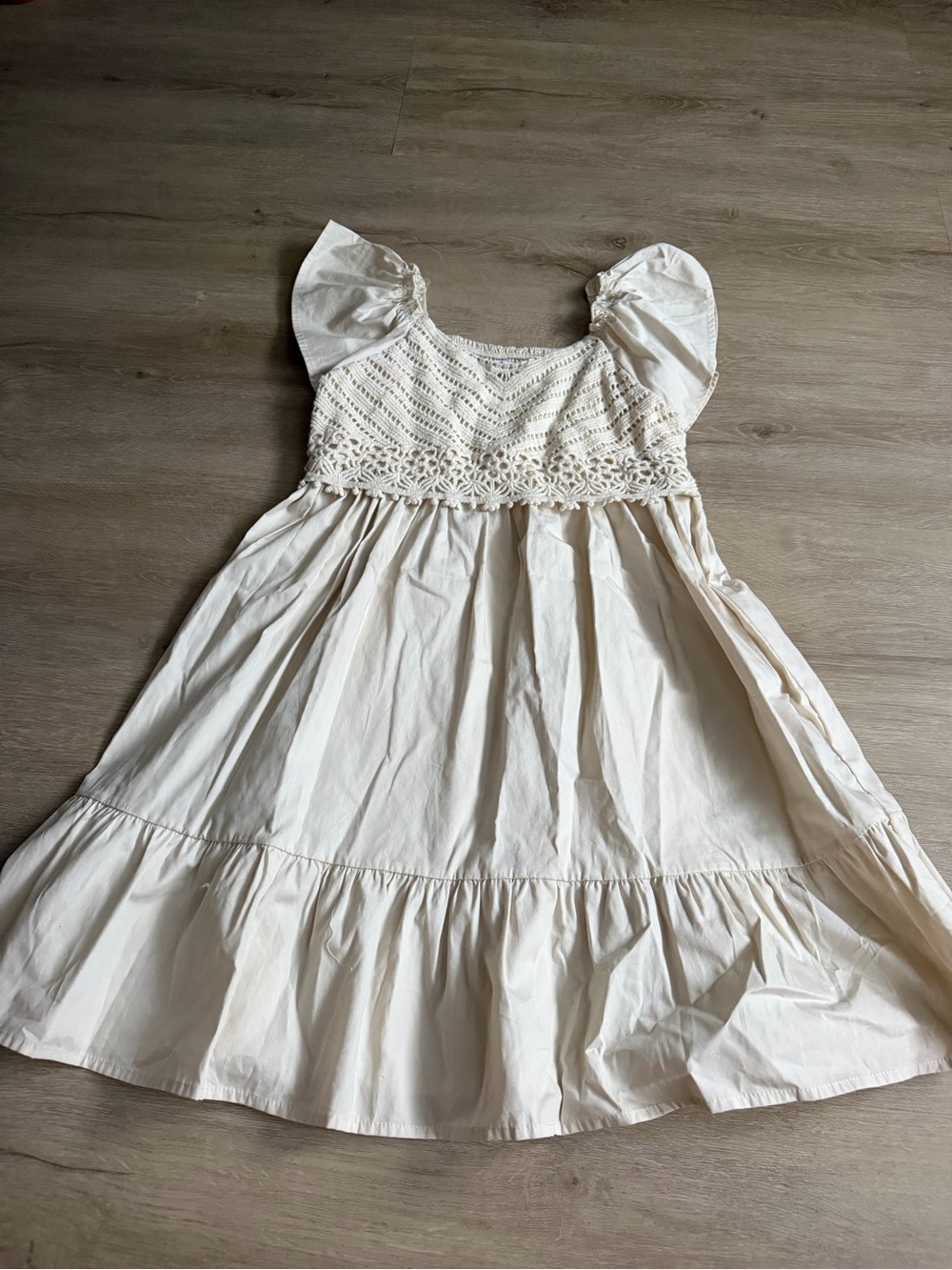 Speechless Kids cream Tiered Crochet Top dress short sleeve SZ 14 NWT